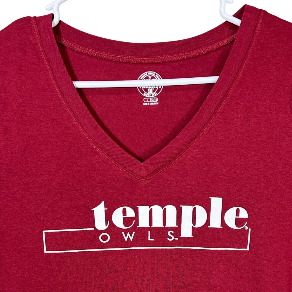 Rivalry Threads Temple‎ Owls V-Neck T-Shirt Women's Large Red Cotton Polyester